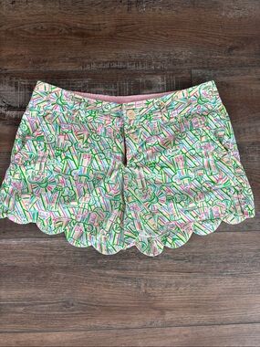Lilly Pulitzer Pink & Green Scalloped Hem Shorts